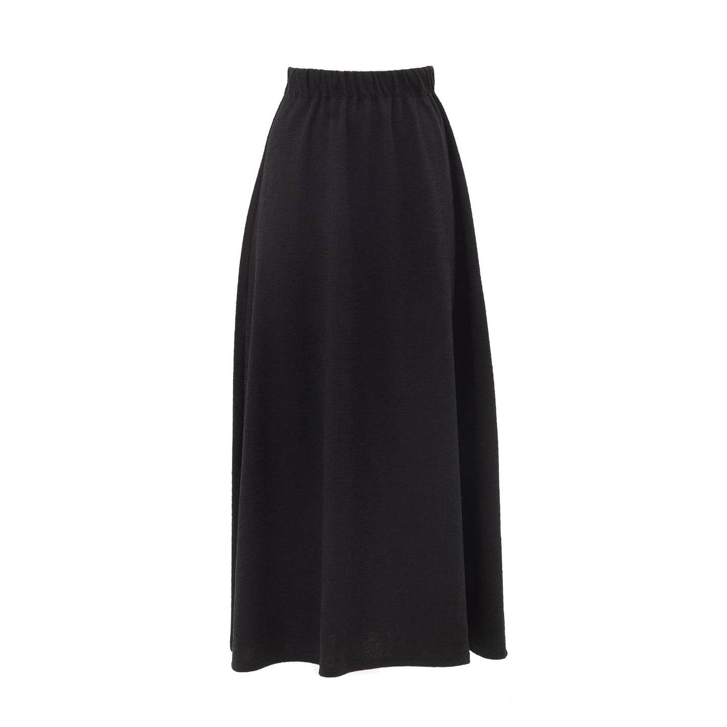 Rib Knit Suit Asymmetric Blouse & Basic Skirt Black