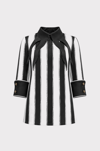Semi-Formal Striped Blouse With Black Double Contrasting Details