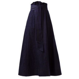 Dark Blue Denim Long Skirt With Belt