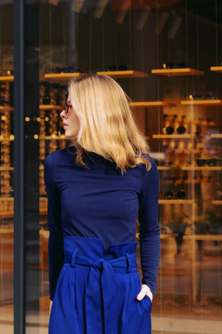 Blue High Waist A-Line Long Skirt With Belt - Julia Allert