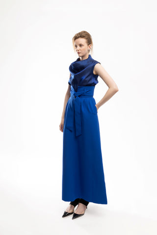 High Neck Organza Vest Blue