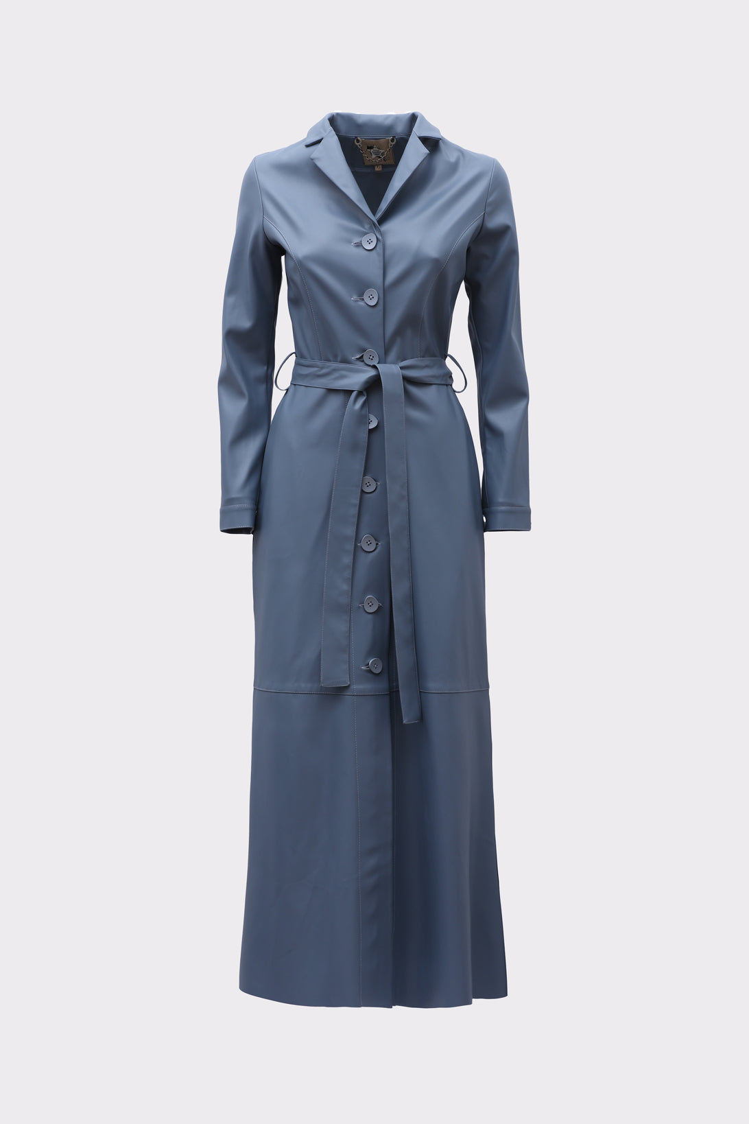 Long Button-Up Eco-Leather Trench Light Blue – Julia Allert