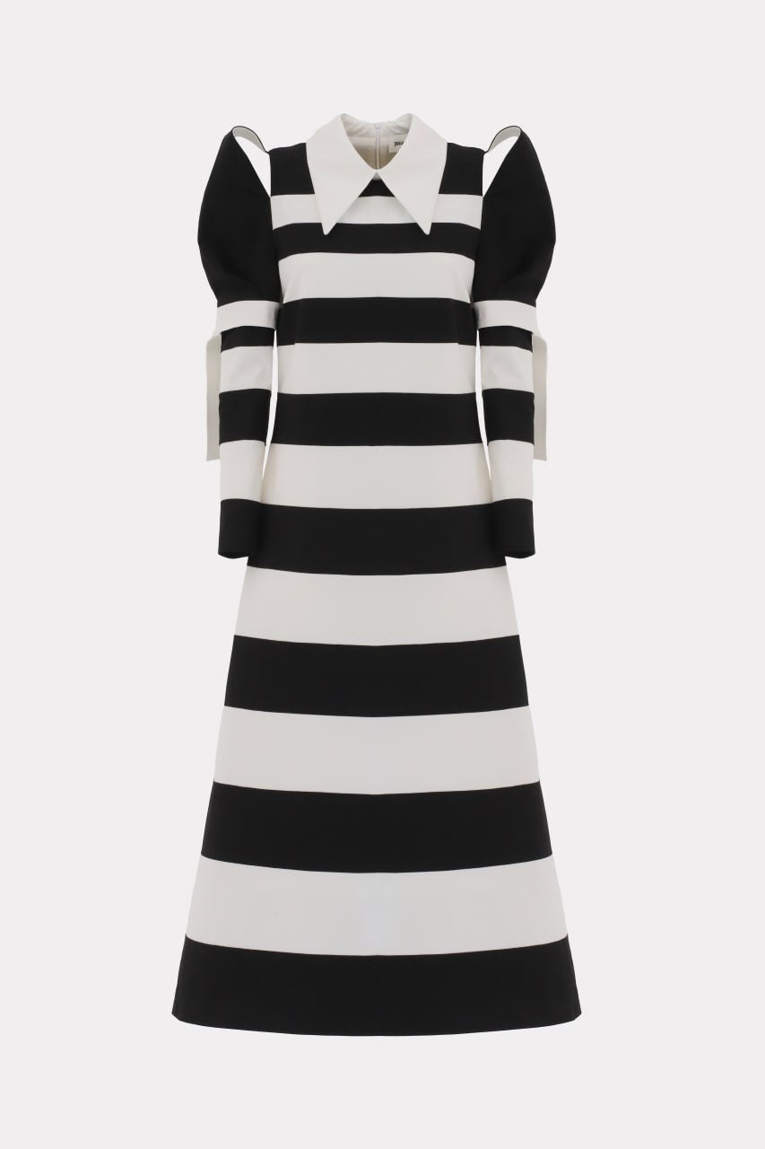 Stylish Striped Cold Shoulder Long Sleeve Dress - Black White L Stylish Striped Cold Shoulder Long Sleeve Dress - Black White L