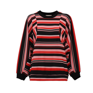 Bold Striped Top With Voluminous Sleeves Black Red