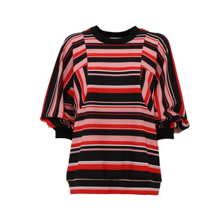 Bold Striped Top With Voluminous Sleeves Black Red