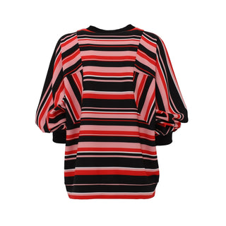 Bold Striped Top With Voluminous Sleeves Black Red