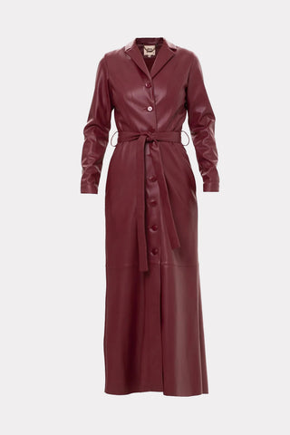 Burgundy Long Button-Up Eco-Leather Trench