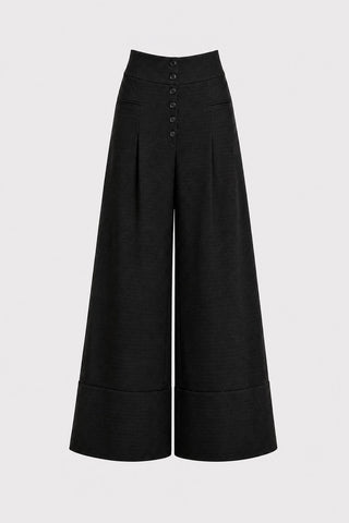 Button Front Palazzo Trousers - Black Micro Dot - Julia Allert