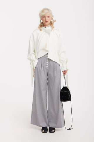 Button Front Palazzo Trousers - Blue Stripe - Julia Allert