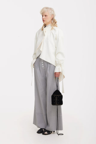 Button Front Palazzo Trousers - Blue Stripe - Julia Allert