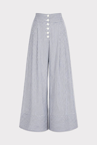 Button Front Palazzo Trousers - Blue Stripe - Julia Allert
