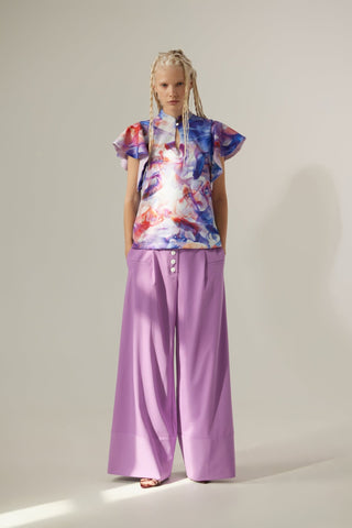 Button Front Palazzo Trousers – Lilac - Julia Allert