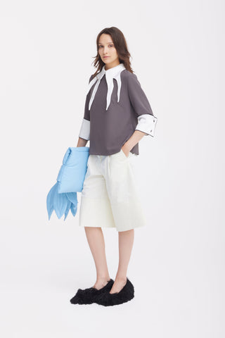 Button Front Wide Leg Bermuda Shorts – Ivory - Julia Allert