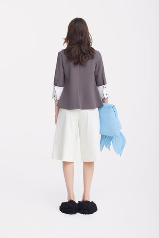 Button Front Wide Leg Bermuda Shorts – Ivory - Julia Allert