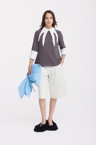 Button Front Wide Leg Bermuda Shorts – Ivory - Julia Allert