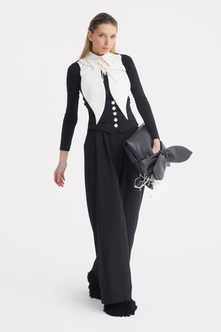 Buttoned Corset-Waist Black Tailored Trousers - Julia Allert
