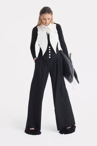 Buttoned Corset-Waist Black Tailored Trousers - Julia Allert