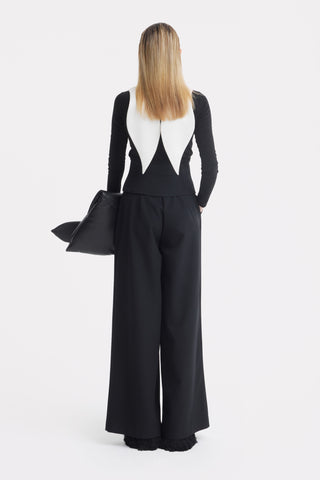 Buttoned Corset-Waist Black Tailored Trousers