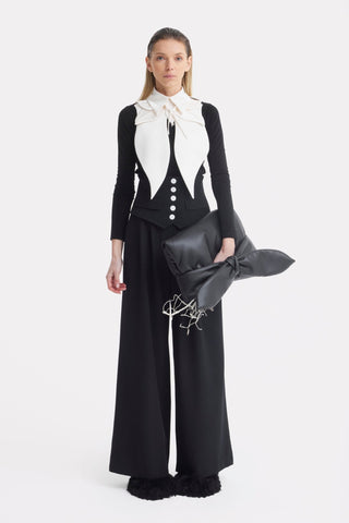 Buttoned Corset-Waist Black Tailored Trousers - Julia Allert