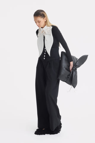 Buttoned Corset-Waist Black Tailored Trousers