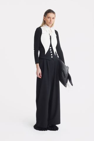 Buttoned Corset-Waist Black Tailored Trousers - Julia Allert