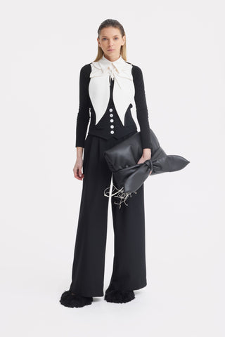 Buttoned Corset-Waist Black Tailored Trousers - Julia Allert