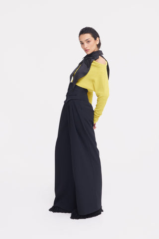 Buttoned Corset-Waist Black Tailored Trousers - Julia Allert