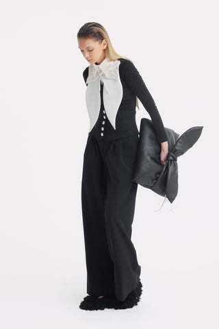 Buttoned Corset-Waist Black Tailored Trousers - Julia Allert
