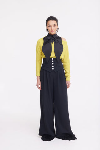 Buttoned Corset-Waist Black Tailored Trousers - Julia Allert