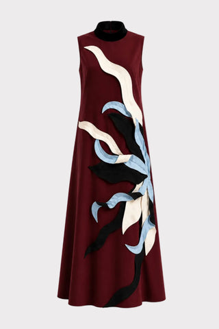Sleeveless High-Neck A-Line Occasion Dress – Burgundy
