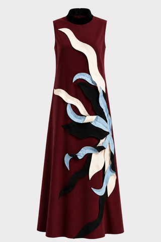 Sleeveless High-Neck A-Line Occasion Dress – Burgundy