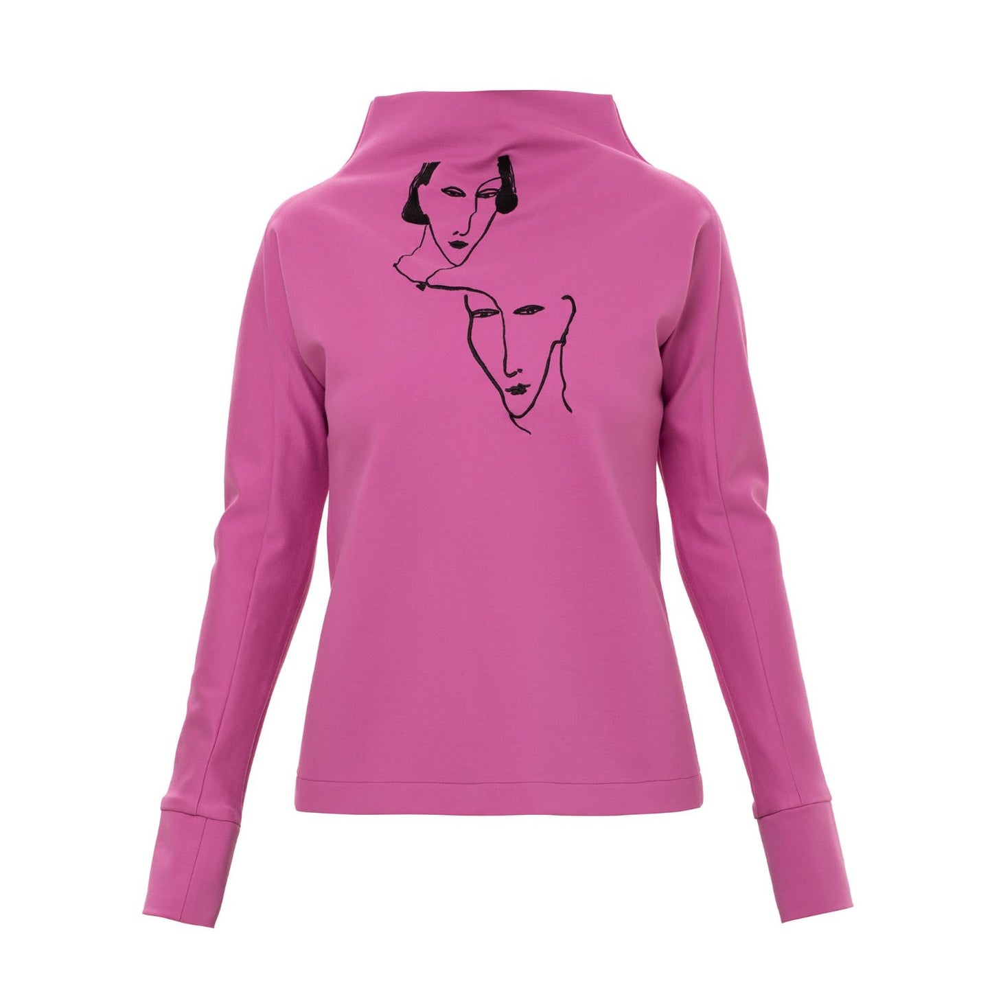 Pink Turtleneck Blouse Jersey With Embroidery