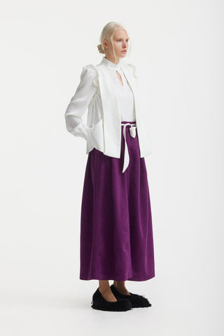 Casual Chic Front-Slit Suede Skirt with Belt – Deep Violet - Julia Allert