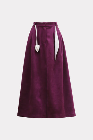 Casual Chic Front-Slit Suede Skirt with Belt – Deep Violet