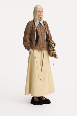 Casual High-Waisted A-Line Skirt With Belt Beige - Julia Allert