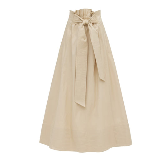 Casual High-Waisted A-Line Skirt With Belt Beige