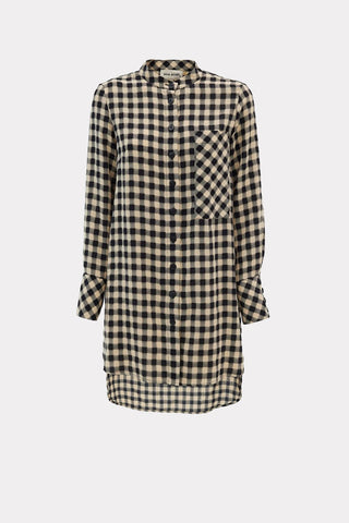 Casual Loose Fit Long Plaid Shirt Black Beige - Julia Allert