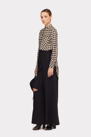 Casual Loose Fit Long Plaid Shirt Black Beige - Julia Allert