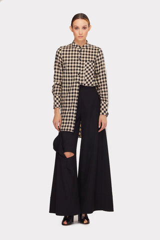 Casual Loose Fit Long Plaid Shirt Black Beige - Julia Allert
