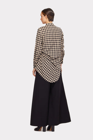 Casual Loose Fit Long Plaid Shirt Black Beige - Julia Allert