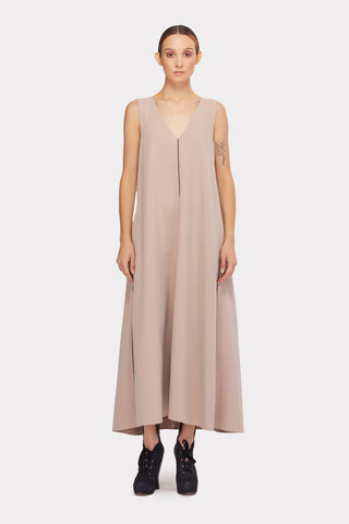 Casual V-Neck Ankle Length Dress Beige