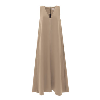 Casual V-Neck Ankle Length Dress Beige