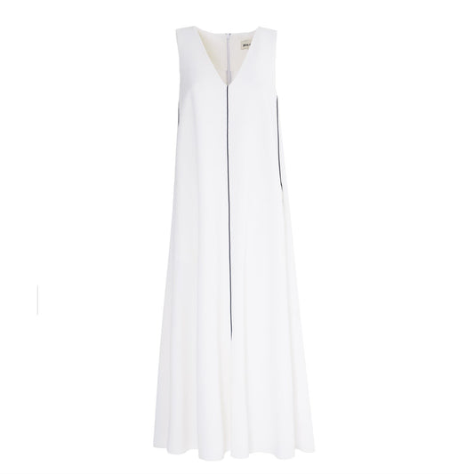 Casual V-Neck Ankle Length Dress Deco White