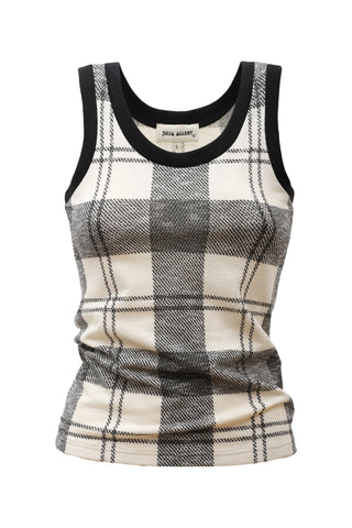 Checkered Knit Tank Top Black-White
