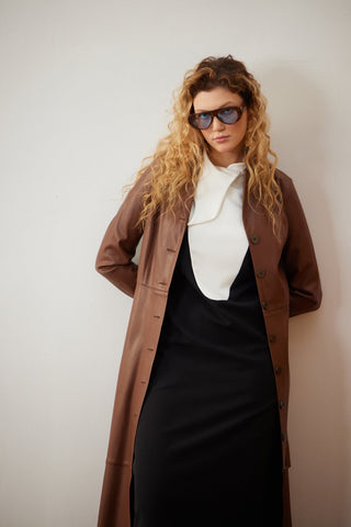 Chic Formal Midi Dress With Unique Collar White - Julia Allert
