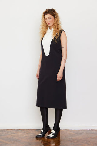 Chic Formal Midi Dress With Unique Collar White - Julia Allert