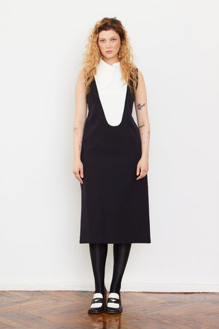 Chic Formal Midi Dress With Unique Collar White - Julia Allert