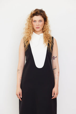 Chic Formal Midi Dress With Unique Collar White - Julia Allert