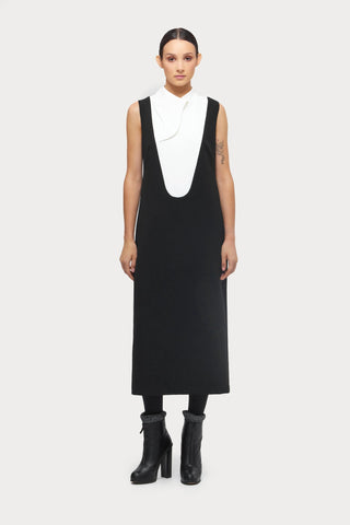 Chic Formal Midi Dress With Unique Collar White - Julia Allert