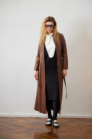 Chic Formal Midi Dress With Unique Collar White - Julia Allert